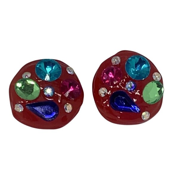 VTG Don Lin Pink Rhinestone Statement Earrings Lucite 80s Pop Art - Picture 11 of 13